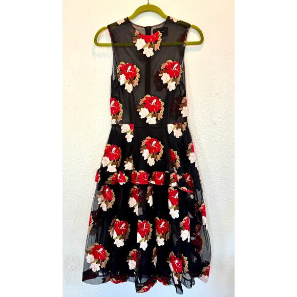 Simone Rocha 2015 Embroidered Tulle Midi Dress Black Floral UK 8 US 4 S Small - Picture 1 of 10